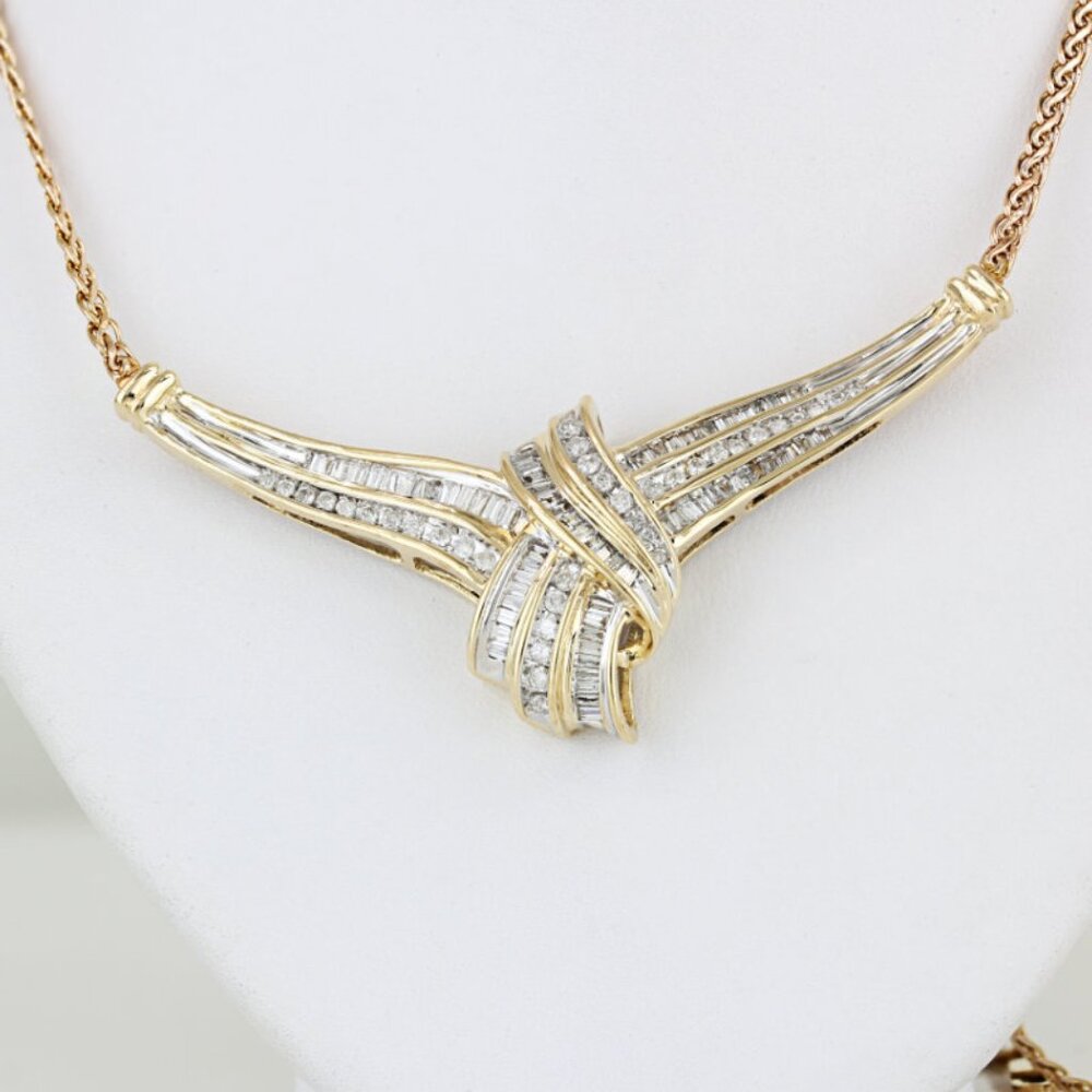 14K Yellow Gold 2 Carat Diamond 17" Chevron Knot Necklace Choker